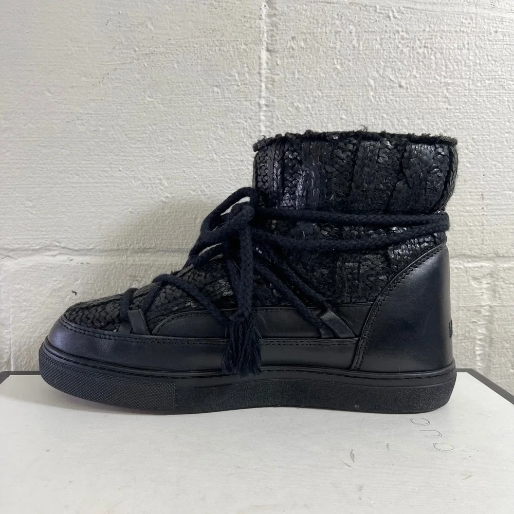 INUIKII Black Leather Ankle Patchwork Boots Lace up Women's Size‎ 9.5 US/40 EU